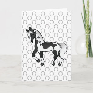 Cartão Ilustração de Cartoon de Cavalo Trotante de Pinto