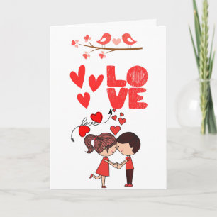 Cartão Ilustração de casal de amor fofo com corações