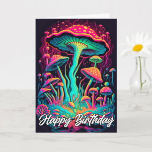 Cartão Ilustração de Cogumelo da Floresta Vibrante e Glow
