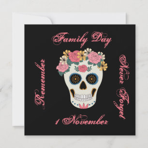 Cartão Ilustração de Crânio de Açúcar Floral Rosa