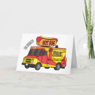 Cartão Ilustração de desenho animado de caminhão com comi
