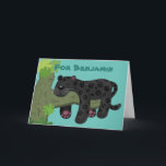 Cartão Ilustração de desenho animado de gato preto-de-jag<br><div class="desc">Acordar para o seu aniversário!Esta onça preta feliz está dormindo em uma árvore. Desenhado em estilo de ilustração de desenho animado em um plano de fundo especial.</div>