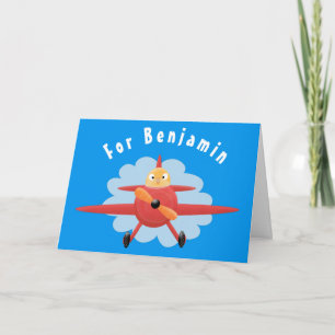 Cartão Ilustração de desenho animado de um avião vermelho