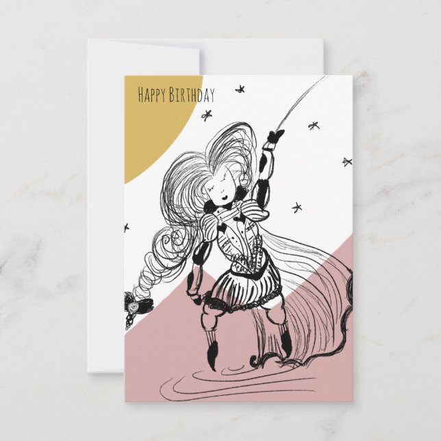 Cartão Ilustração de Desenho de Menina de Esgrima Medieva (Frente)