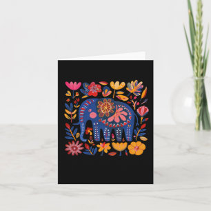 Cartão Ilustração de Elefante com Padrão Floral Colorido