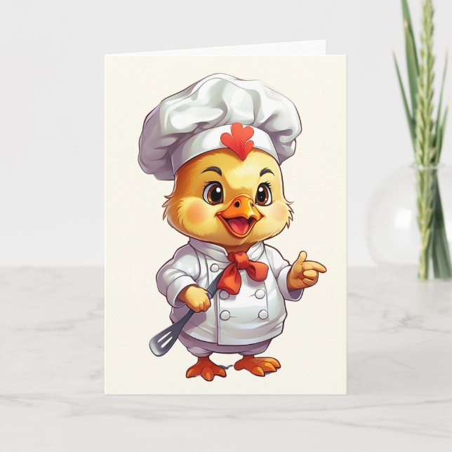 Cartão Ilustração de Espátula em Branco de Chef de Frango (Frente)