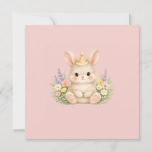 Cartão Ilustração de Flor Silvestre Coelhinho Pastel