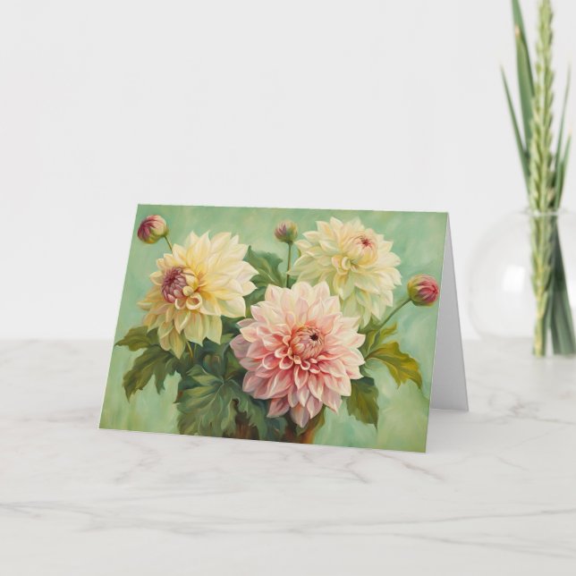 Cartão Ilustração de Flores de Dália em Flor  (Frente)