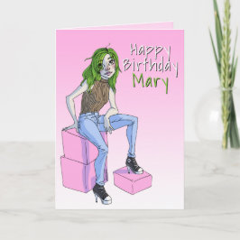 Cartão Ilustração de Garota Rosa-Rosa-Gelada no Aniversár