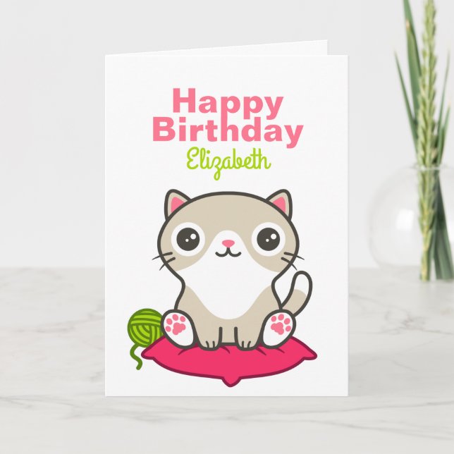 Cartão Ilustração de Gatinho de Cute (Frente)