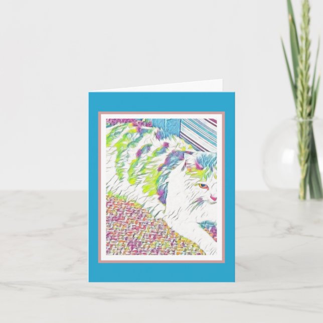 Cartão Ilustração de Gato Branco Bonito Artístico (Frente)