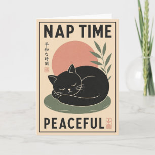 Cartão Ilustração de Gato Dormindo Minimalista Japonesa