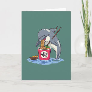 Cartão Ilustração de Golfinho Comendo Ramen
