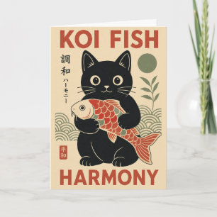 Cartão Ilustração de Harmonia Zen Japonesa com Peixe Koi