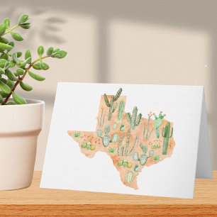 Cartão Ilustração de Mapa Dobrado em Aquarela de Cacto do