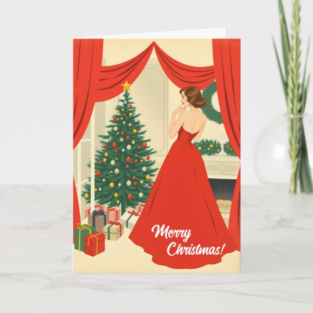 Cartão Ilustração de Natal Vintage (Frente)
