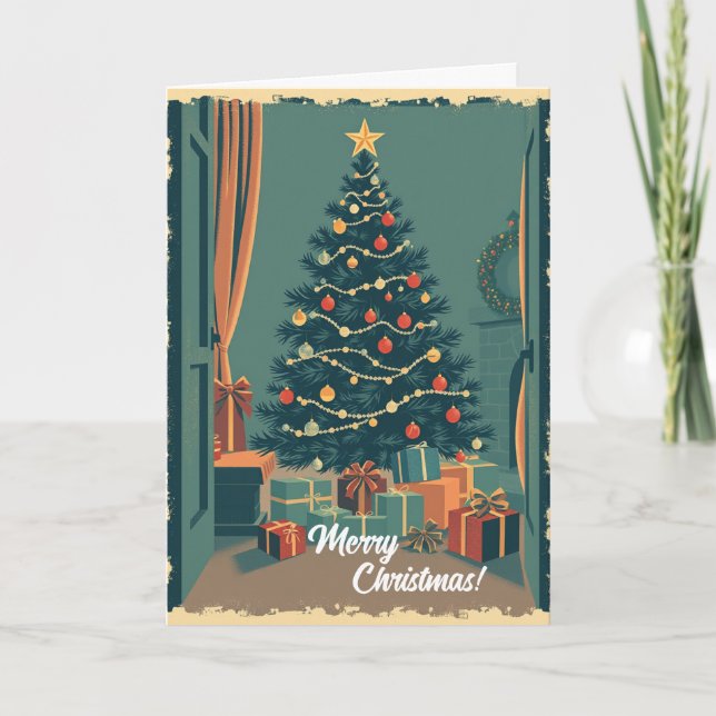 Cartão Ilustração de Natal Vintage (Frente)
