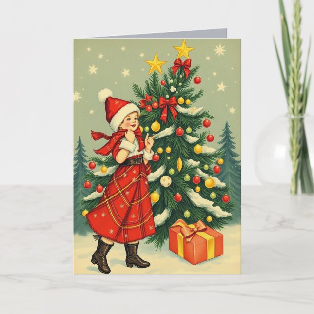 Cartão Ilustração de Natal Vintage (Frente)