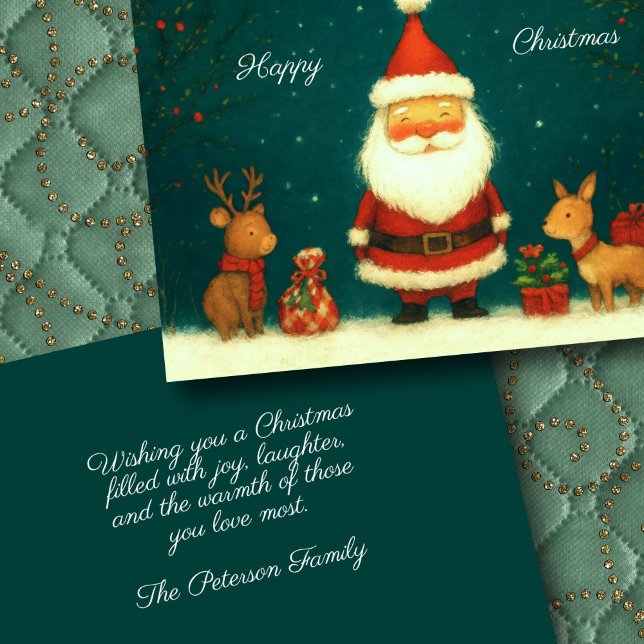 Cartão Ilustração de Papais noeis Bonitos com Animais (Criador carregado)