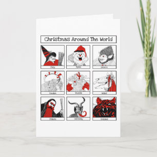 Cartão Ilustração de Personagens de Natal ao Redor do Mun