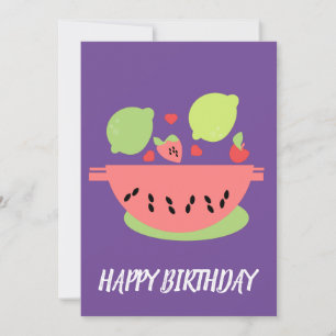 Cartão Ilustração de Salada de Frutas de Aniversário