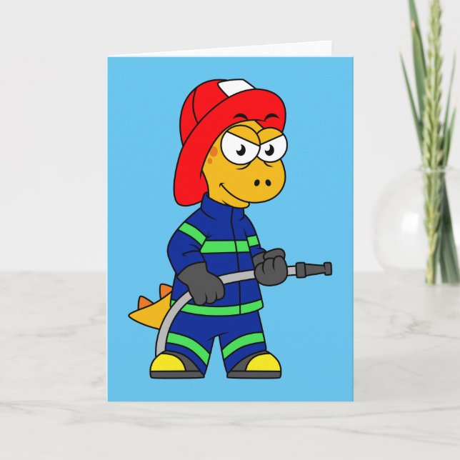 Cartão Ilustração De Um Bombeiro Tyrannosaurus Rex. (Frente)