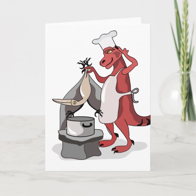 Cartão Ilustração De Um Cozinhar De Chef Tyrannosaurus Re (Frente)