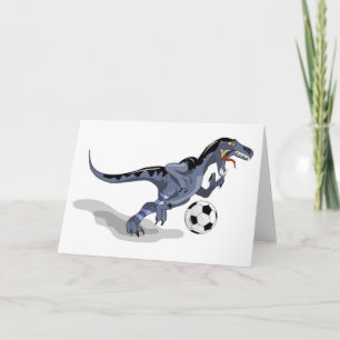 Cartão Ilustração De Um Dinossauro Raptor Jogando Futebol