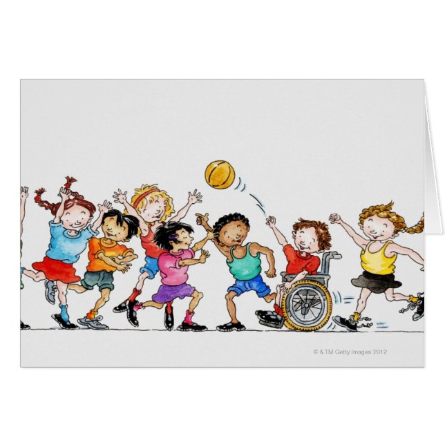 Cartão Ilustração de um grupo de crianças, incluindo uma (Frente Horizontal)