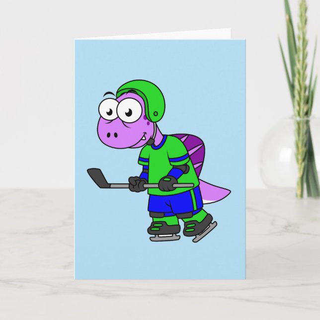 Cartão Ilustração De Um Jogador De Hockey Com Espinossaur (Frente)