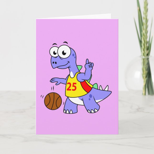 Cartão Ilustração De Um Stegossauro Jogando Basquete. (Frente)