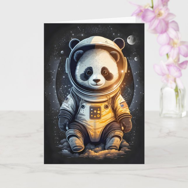 Cartão Ilustração de Urso Panda Astronauta (Orquídea)