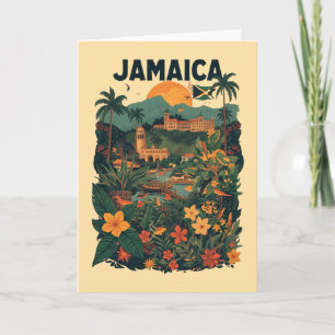 Cartão Ilustração de Viagem Jamaica Estilo Vintage