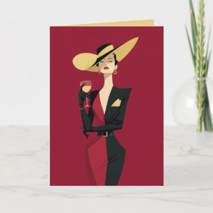 Cartão Ilustração de Vino de Mulher Elegante