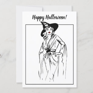 Cartão Ilustração de Vintage de Bruxa do Halloween