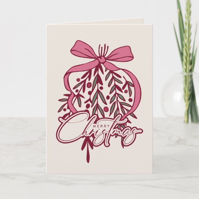Cartão Ilustração de visco e laço Feliz Natal  (Frente)