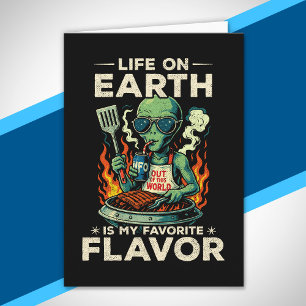 Cartão Ilustração Divertida de Churrasco Alienígena Retro