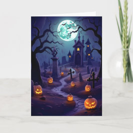 Cartão Ilustração do Cemitério de Halloween