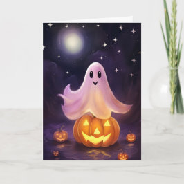 Cartão Ilustração do Halloween Ghost Jack-o'-lantern