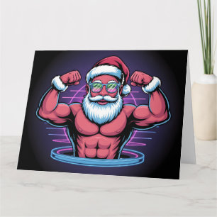 Cartão Ilustração do Papai Noel Musculoso Fisiculturista