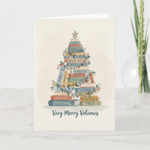 Cartão Ilustração em Aquarela de Árvore de Natal com Livr