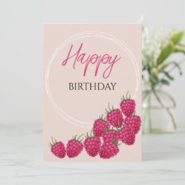 Cartão Ilustração em Aquarela de Frambosas Rosa Fofa