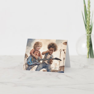 Cartão Ilustração em aquarela de guitarra para meninos em