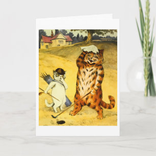 Cartão Ilustração Engraçada de Gato e Caddie de Golfe Vin