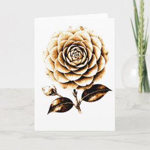 Cartão Ilustração Floral de Rosa de Bronze Elegante em Ma
