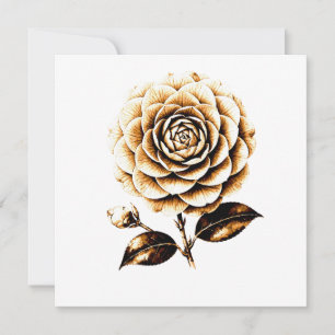 Cartão Ilustração Floral de Rosa de Bronze Elegante em Ma