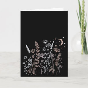 Cartão Ilustração Floral Noturna Boho – Lua, Estrelas &
