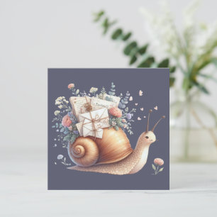 Cartão Ilustração Floral Pastel de Caracol Fofo Correio