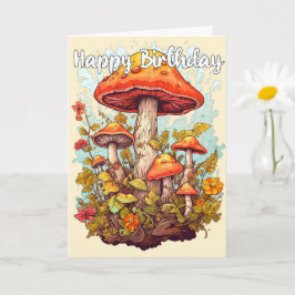 Cartão Ilustração Imaginativa da Floresta dos Cogumelos