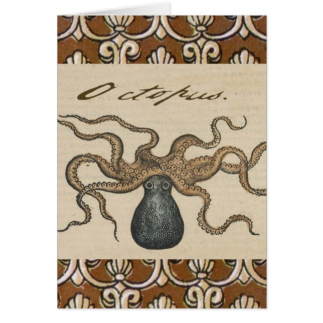 Cartão Ilustração Octopus Kraken Vintage (Frente)